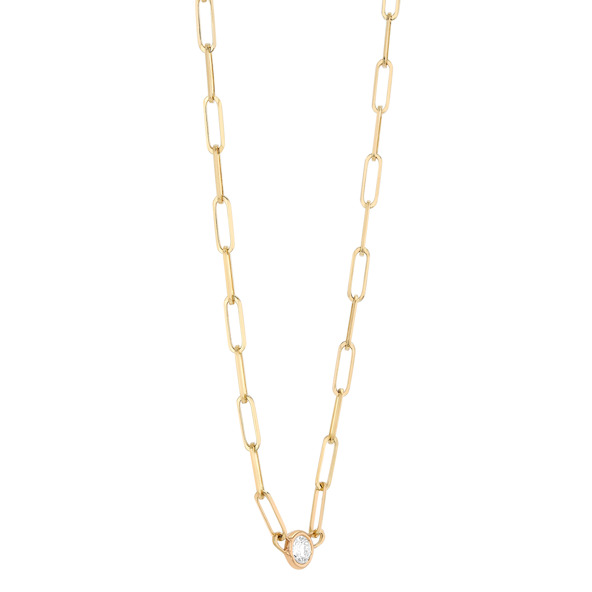 Zoe Chicco Solitaire Diamond Station Paperclip Link Chain Necklace in Yellow Gold