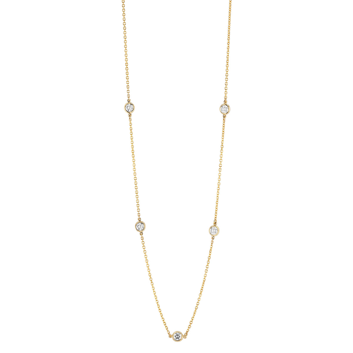 Round Diamond 5 Station Necklace in Yellow Gold, 18