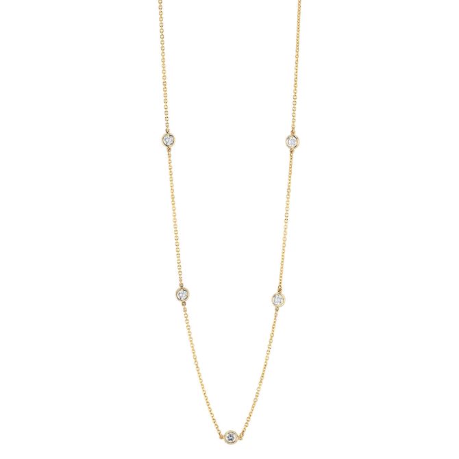 Round Diamond 5 Station Necklace in Yellow Gold, 18", 0.49 cttw