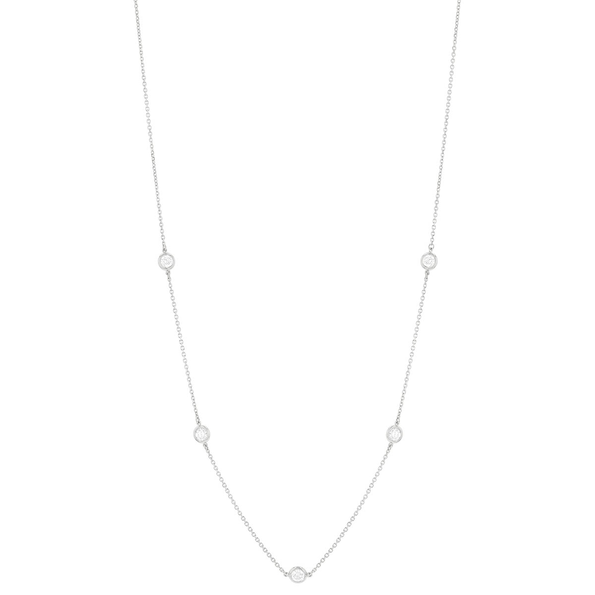 Round Diamond 5 Station Necklace in White Gold, 18