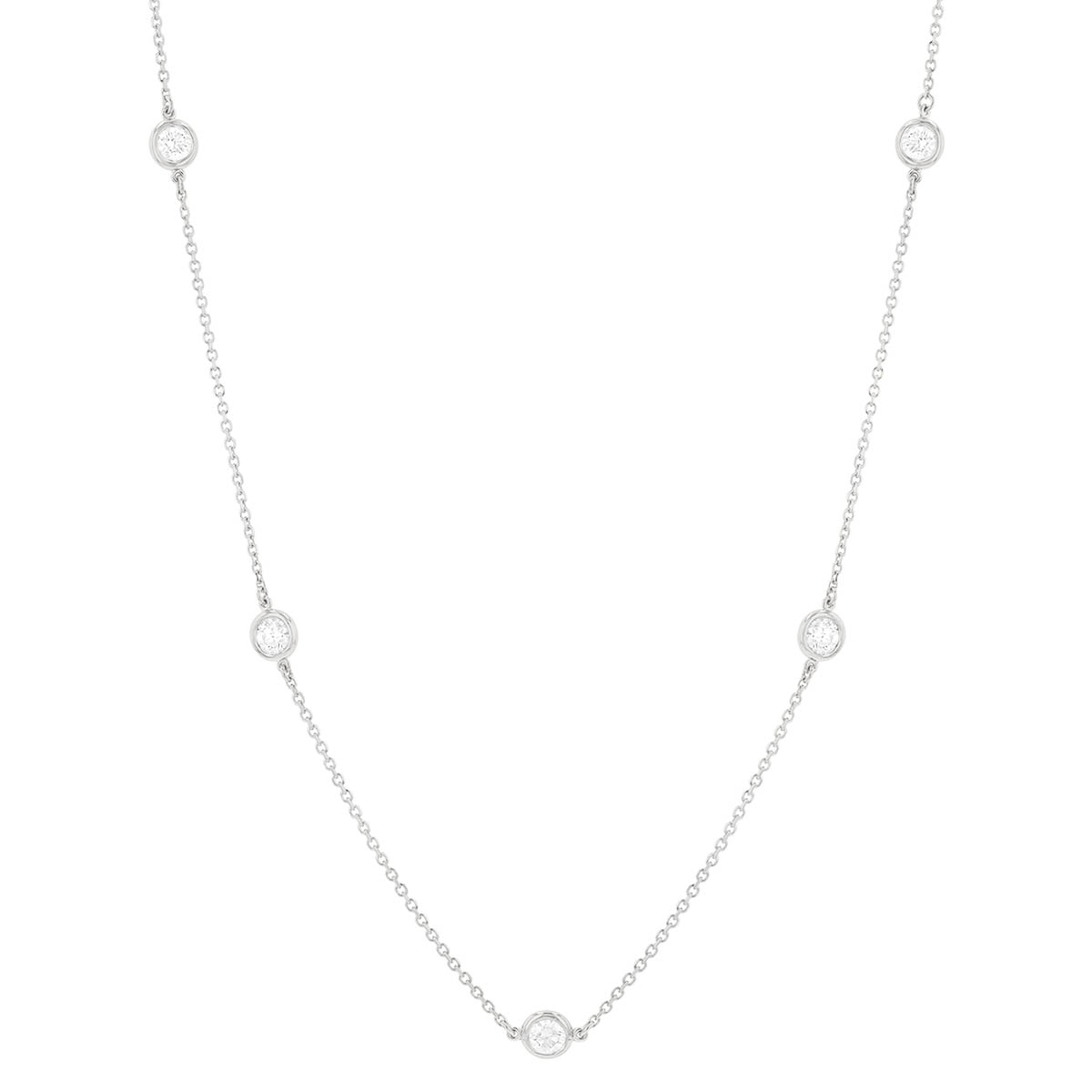 Round Diamond 5 Station Necklace in White Gold, 18