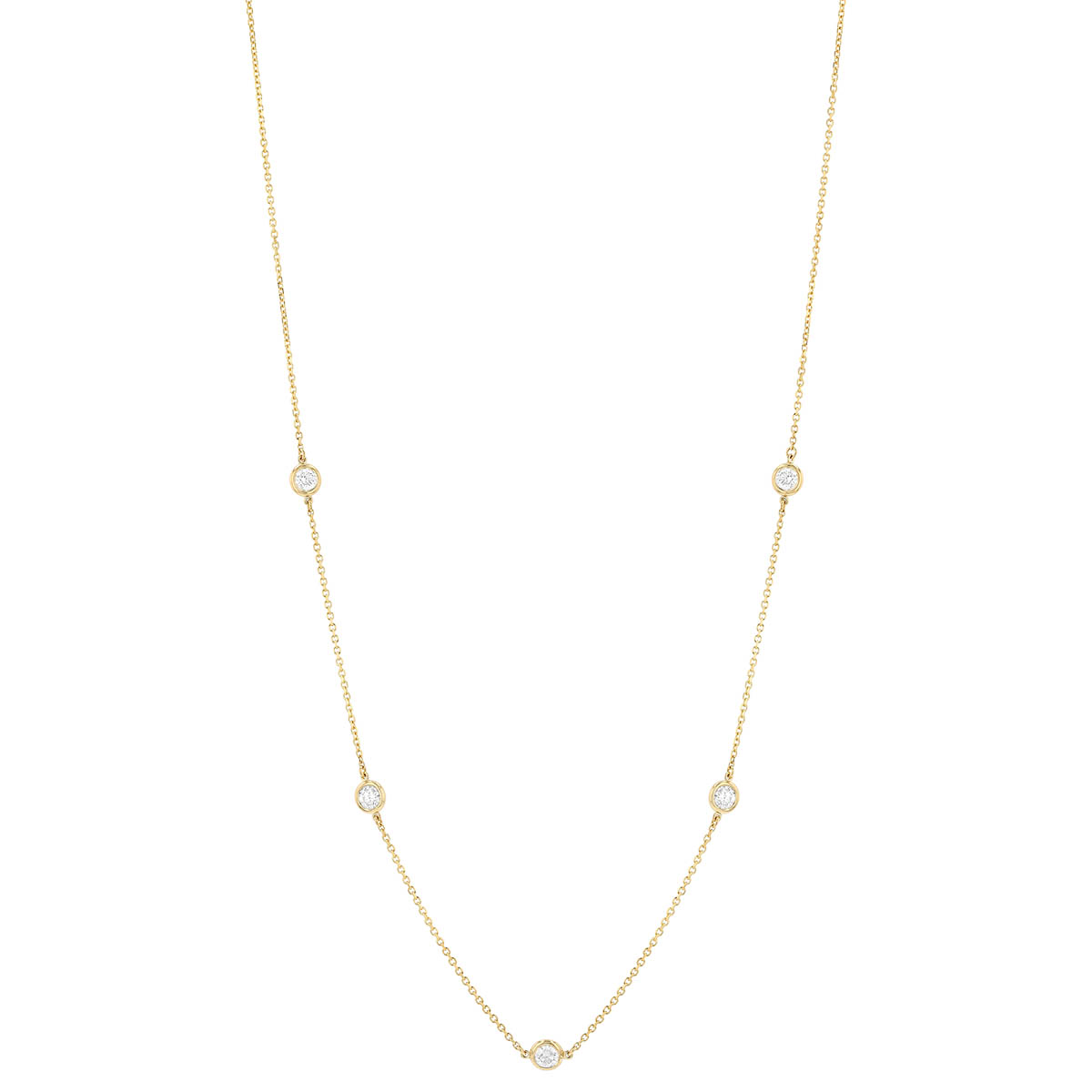 Round Diamond 5 Station Necklace in Yellow Gold, 18