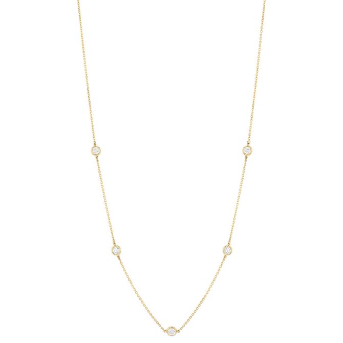 Round Diamond 5 Station Necklace in Yellow Gold, 18", 0.75 aptw