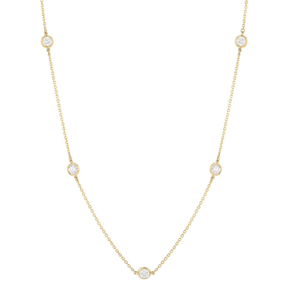Round Diamond 5 Station Necklace in Yellow Gold, 18