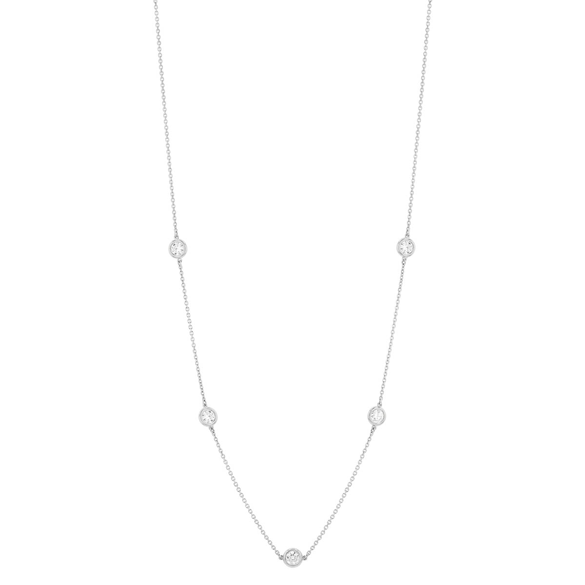Round Diamond 5 Station Necklace in White Gold, 18