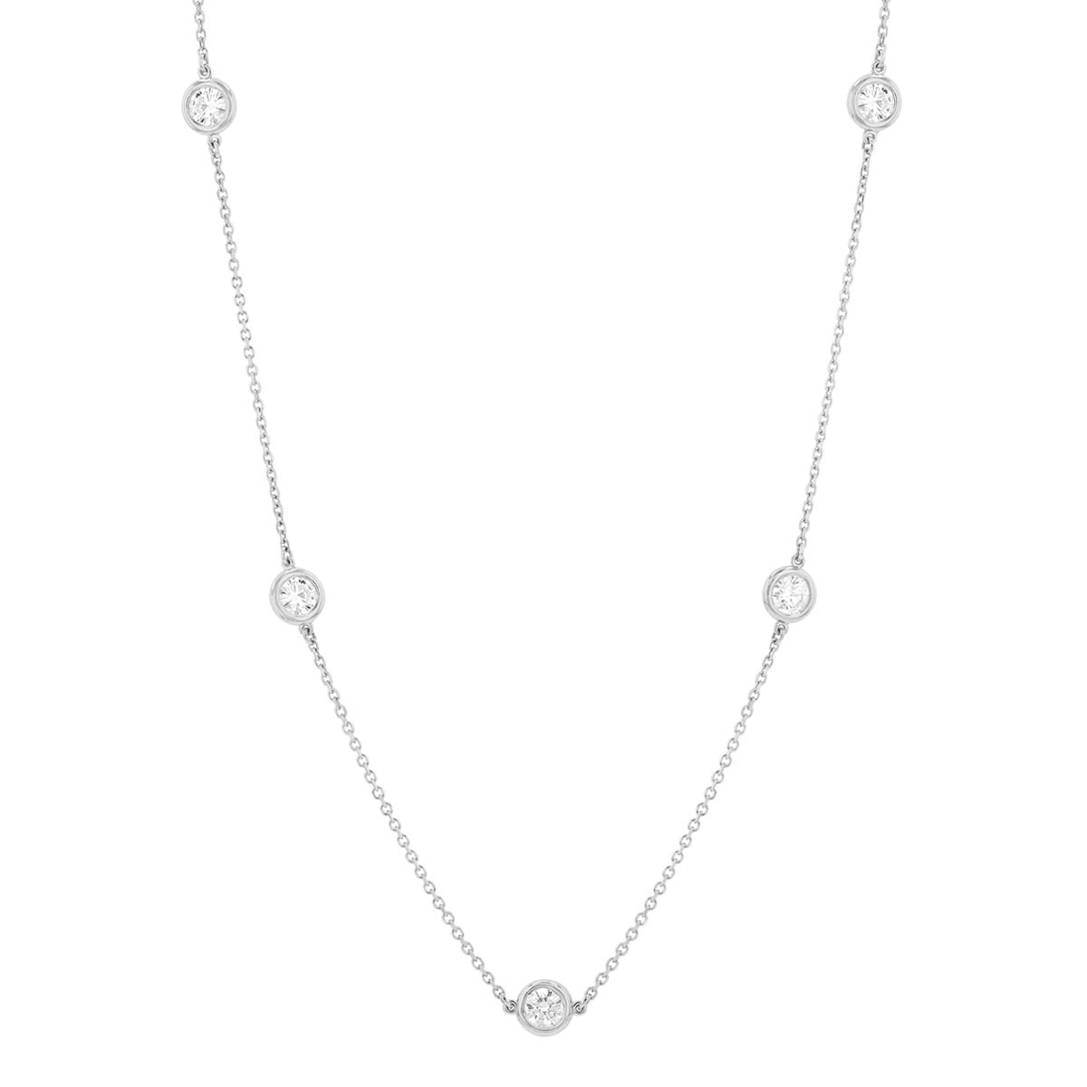 Round Diamond 5 Station Necklace in White Gold, 18
