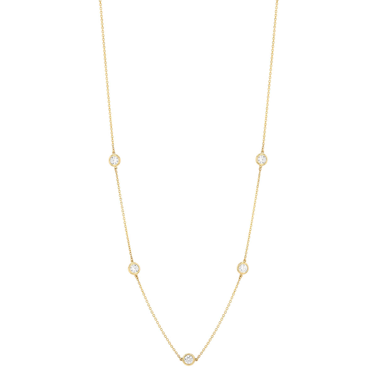 Round Diamond 5 Station Necklace in Yellow Gold, 18