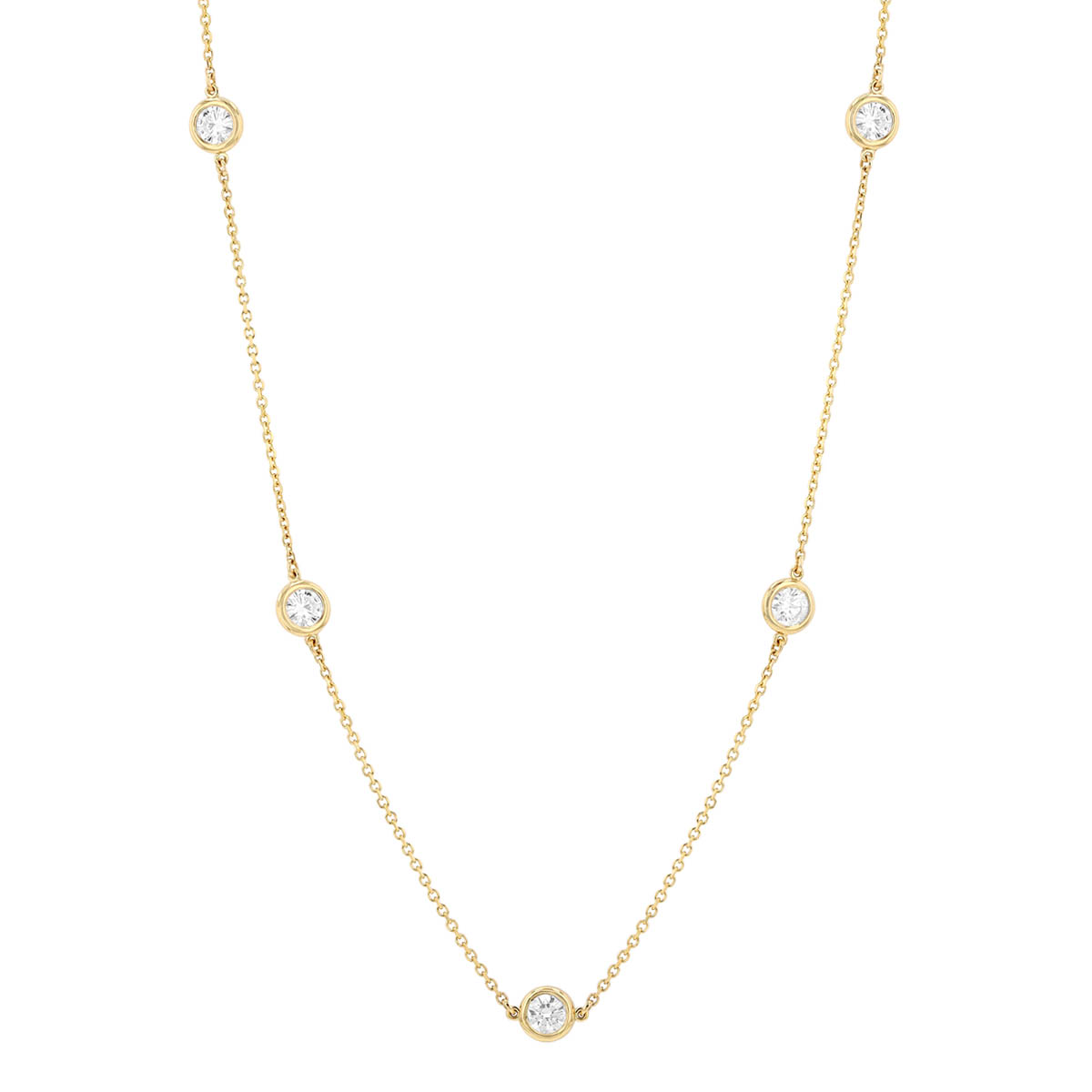 Round Diamond 5 Station Necklace in Yellow Gold, 18