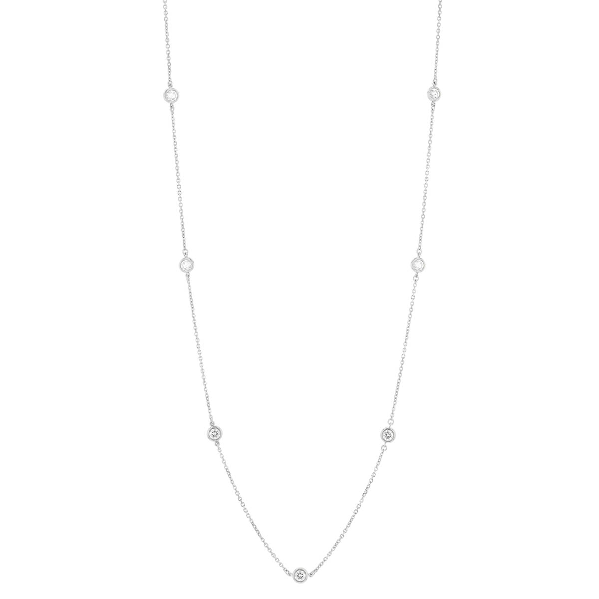 Round Diamond 7 Station Necklace in White Gold, 18