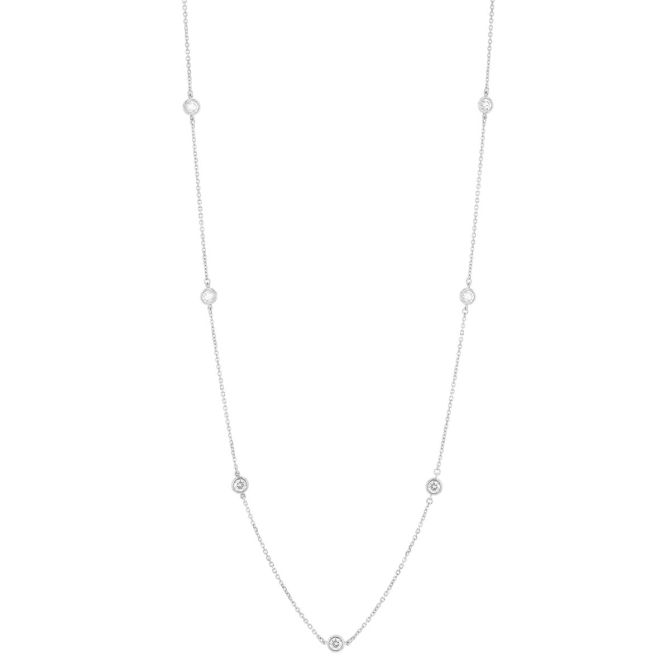 Round Diamond 7 Station Necklace in White Gold, 18", 0.75 aptw