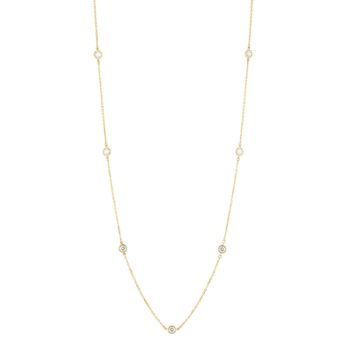 Round Diamond 7 Station Necklace in Yellow Gold, 18