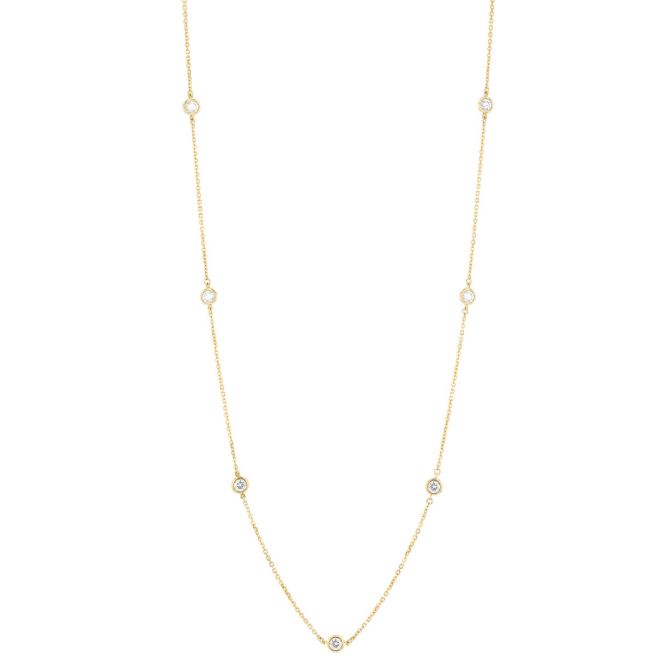 Round Diamond 7 Station Necklace in Yellow Gold, 18", 0.75 aptw