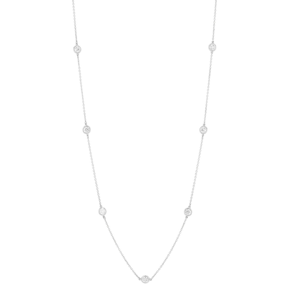 Round Diamond 7 Station Necklace in White Gold, 18