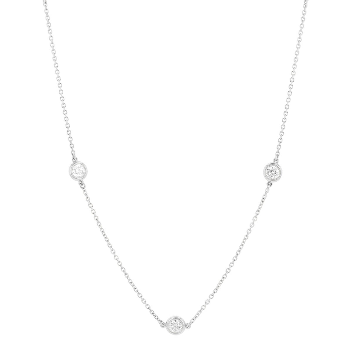 Round Diamond 7 Station Necklace in White Gold, 18