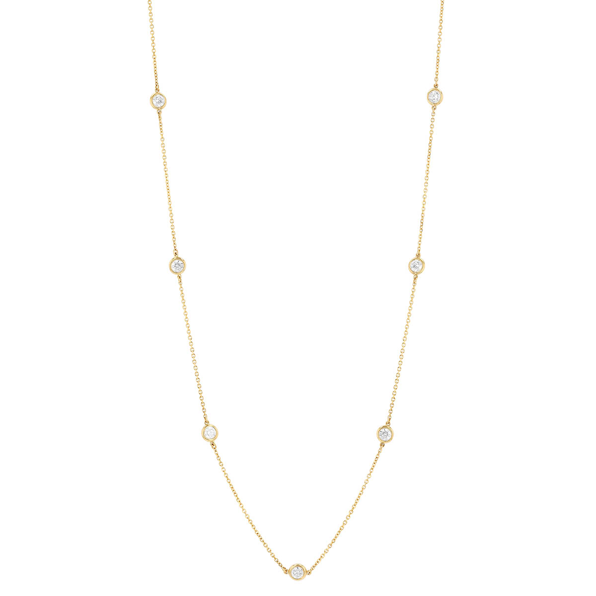 Round Diamond 7 Station Necklace in Yellow Gold, 18