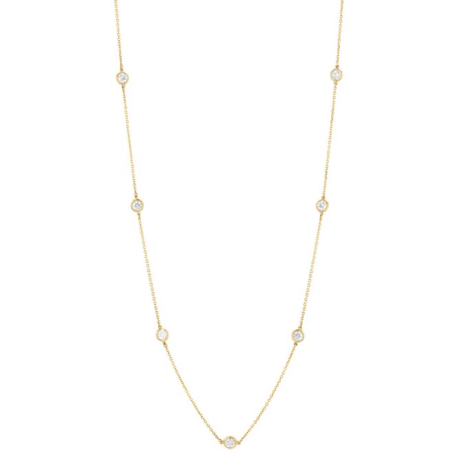 Round Diamond 7 Station Necklace in Yellow Gold, 18", 1.00 aptw