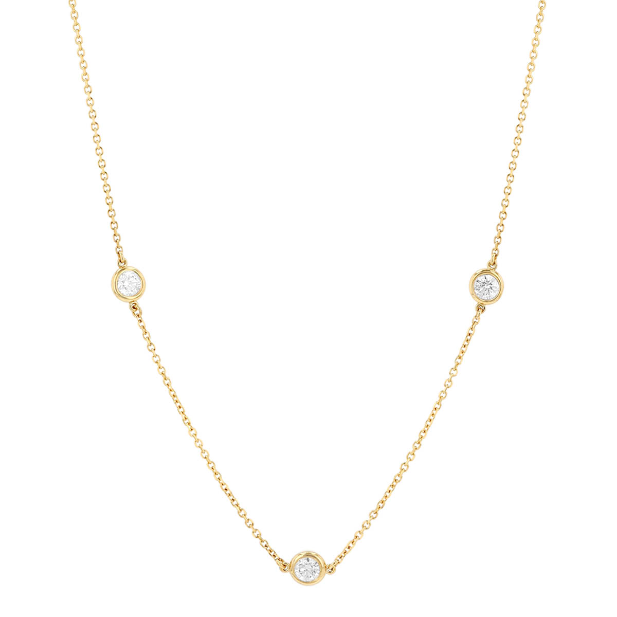 Round Diamond 7 Station Necklace in Yellow Gold, 18