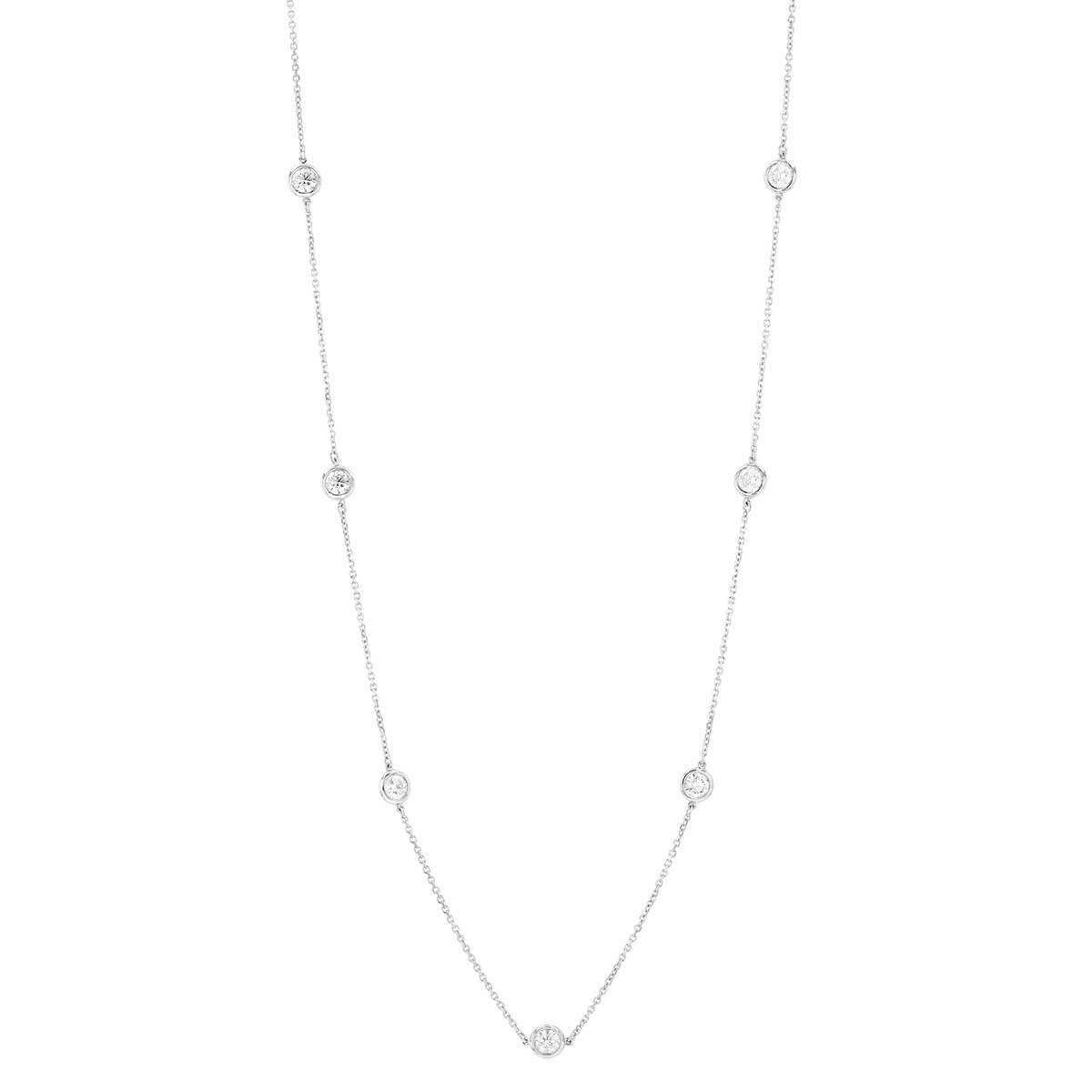 Round Diamond 7 Station Necklace in White Gold, 18