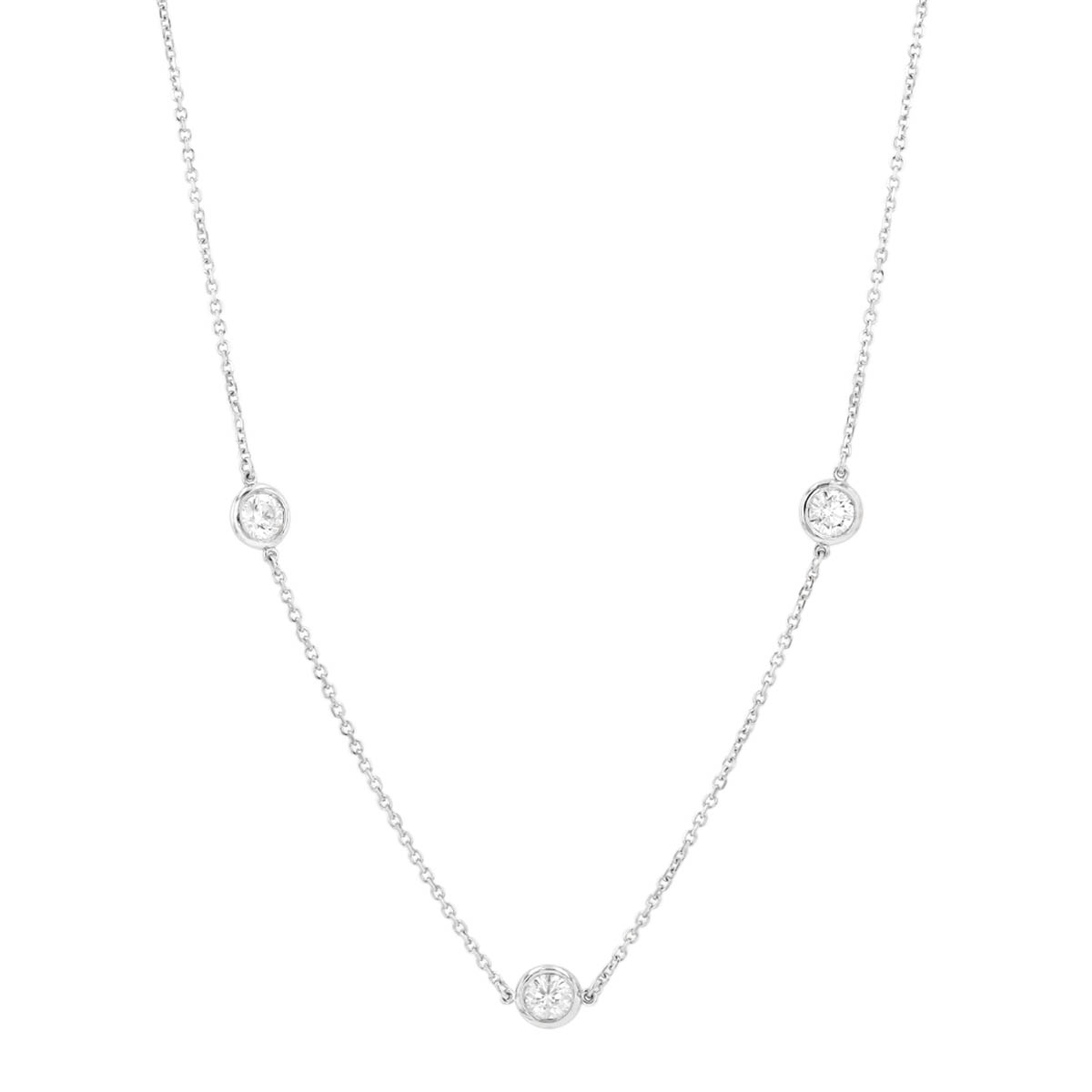 Round Diamond 7 Station Necklace in White Gold, 18