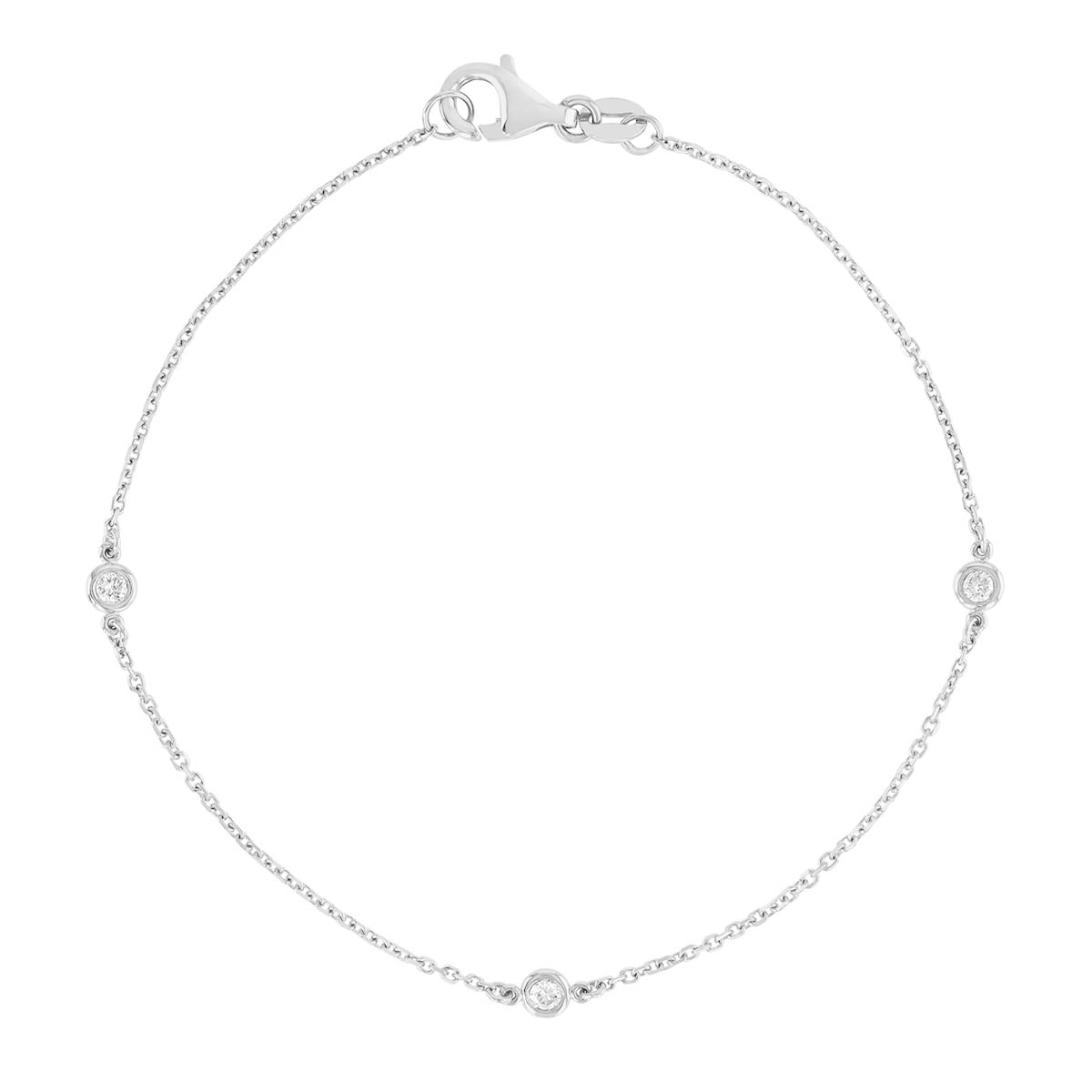 Round Diamond 3 Station Bracelet in White Gold, 7