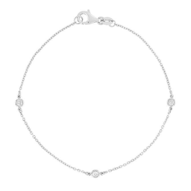 Round Diamond 3 Station Bracelet in White Gold, 7", 0.10 aptw