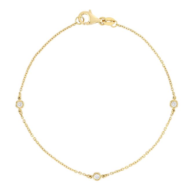 Round Diamond 3 Station Bracelet in Yellow Gold, 7", 0.10 aptw