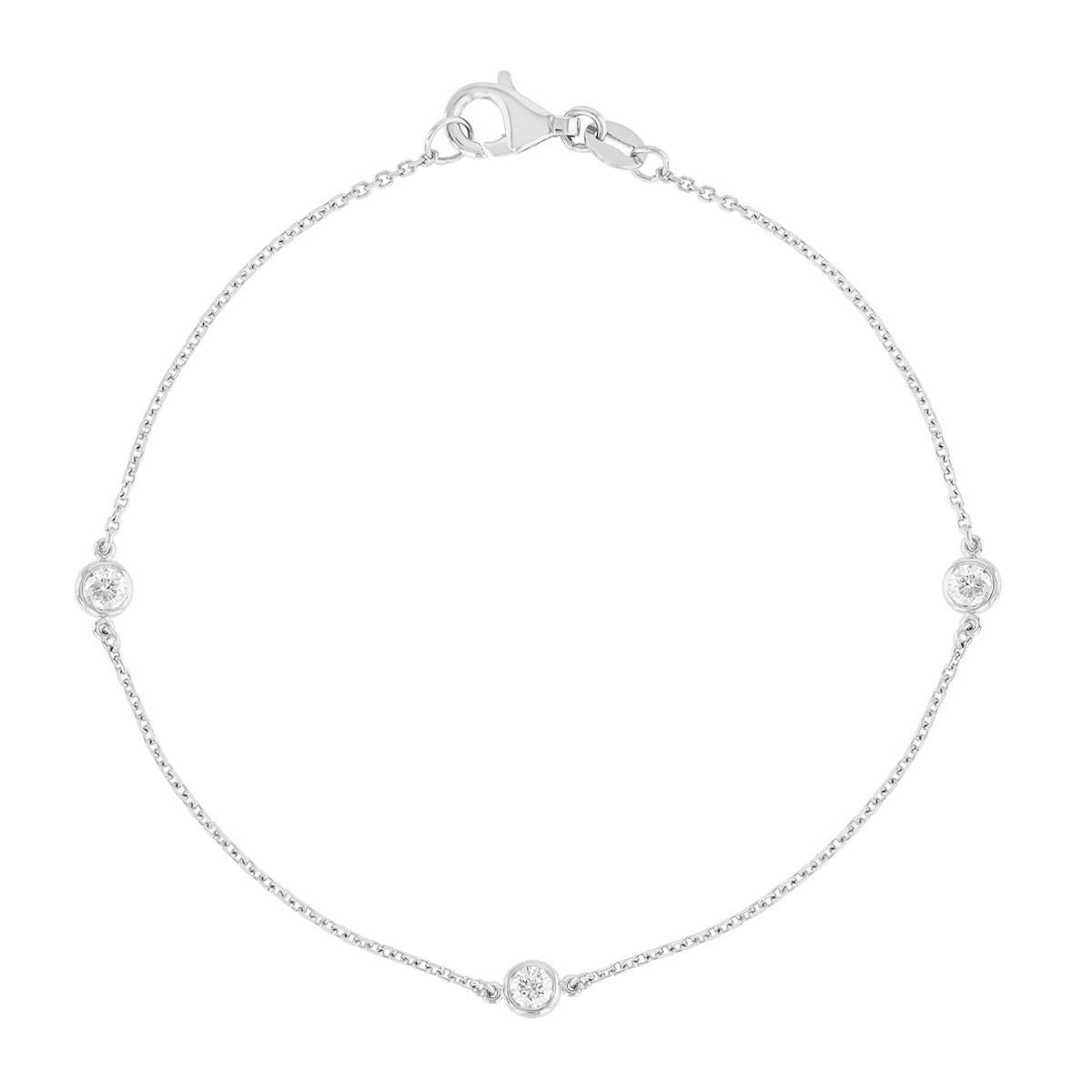 Round Diamond 3 Station Bracelet in White Gold, 7