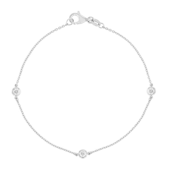 Round Diamond 3 Station Bracelet in White Gold, 7", 0.25 aptw