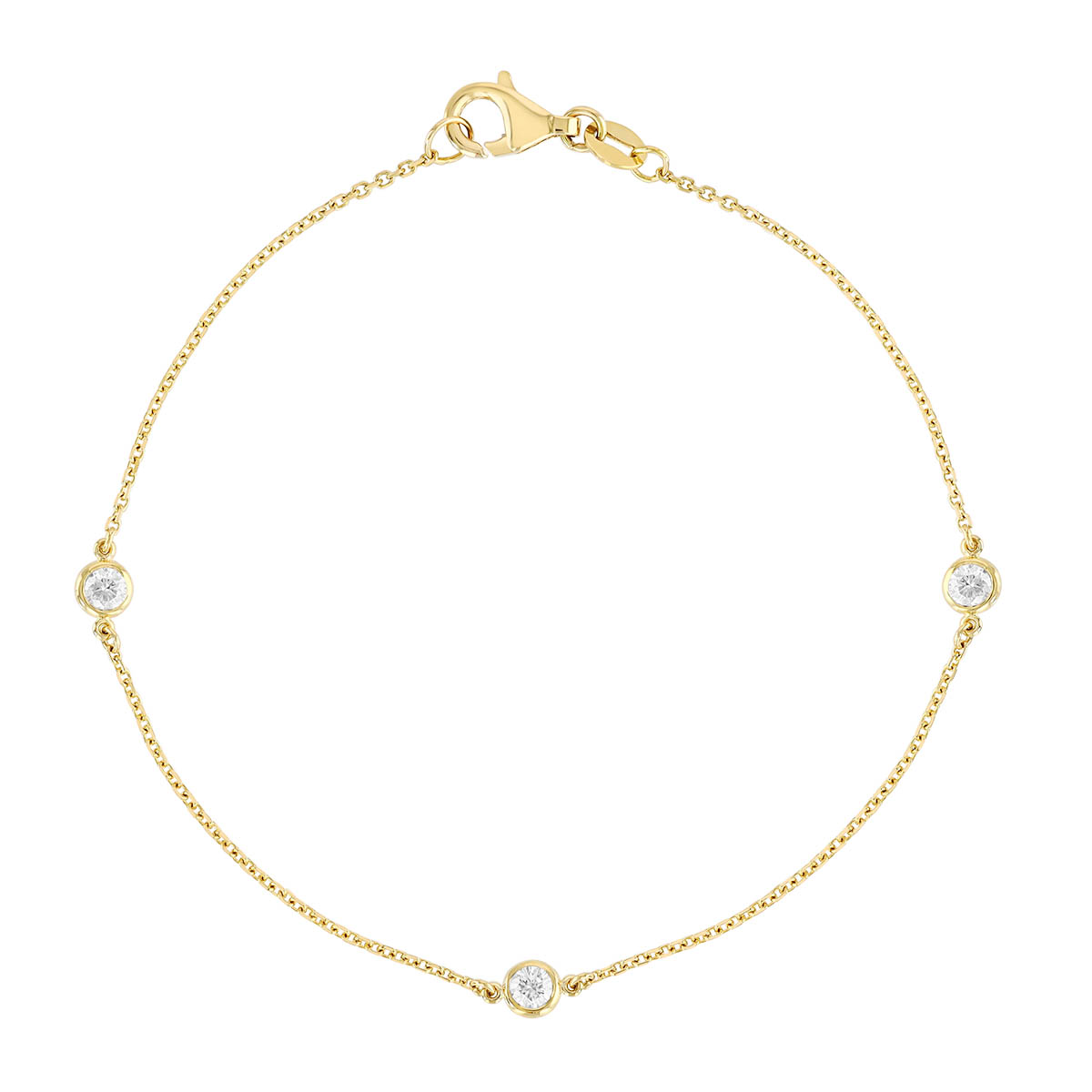 Round Diamond 3 Station Bracelet in Yellow Gold, 7
