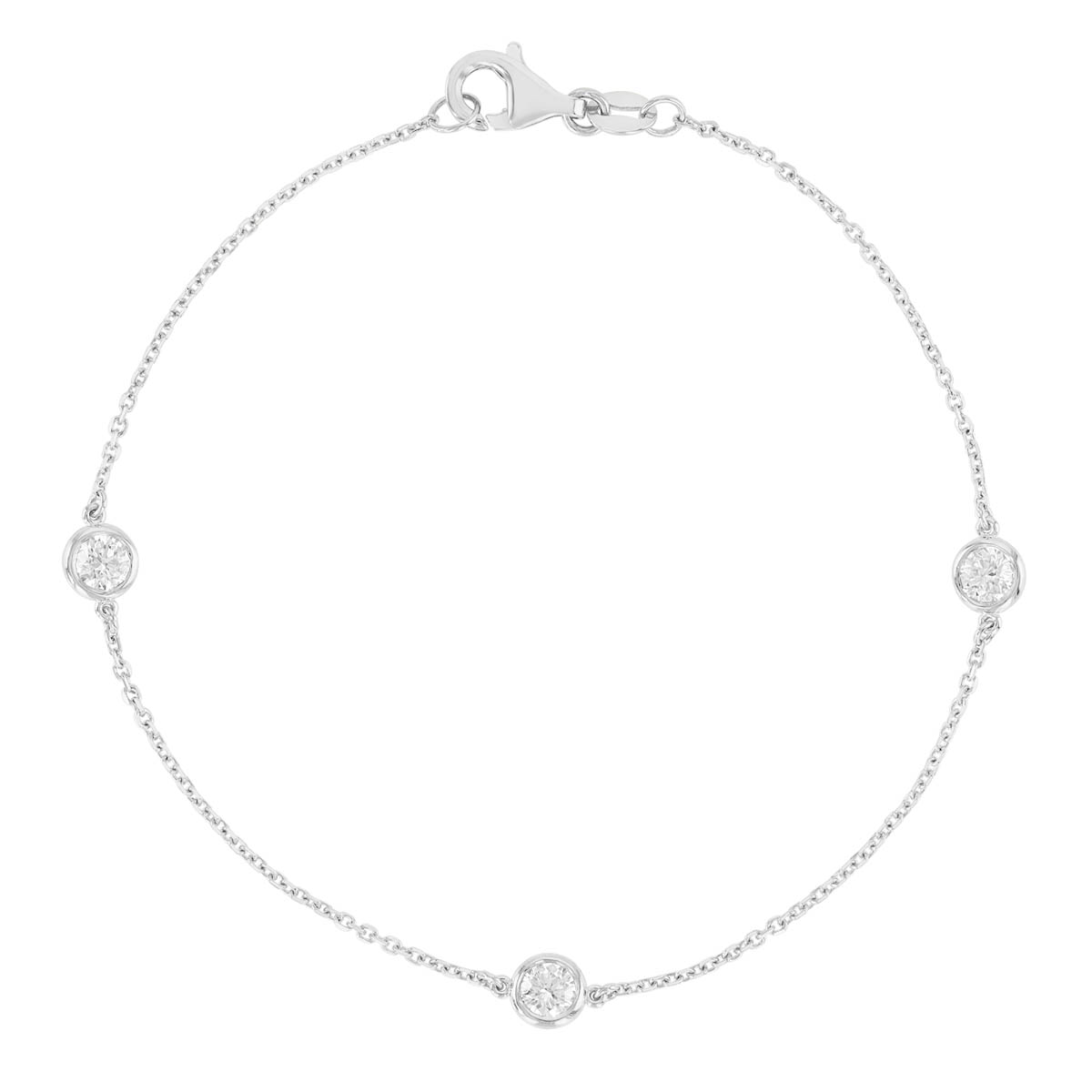 Round Diamond 3 Station Bracelet in White Gold, 7