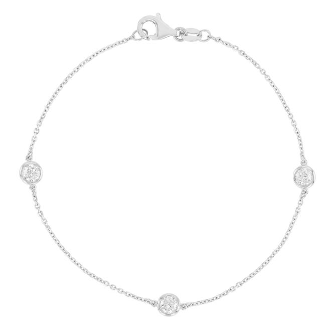 Round Diamond 3 Station Bracelet in White Gold, 7", 0.50 aptw