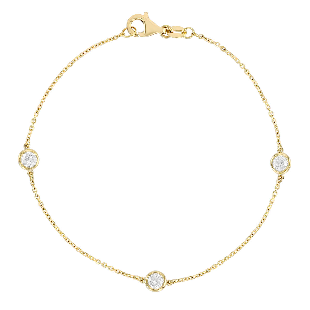 Round Diamond 3 Station Bracelet in Yellow Gold, 7