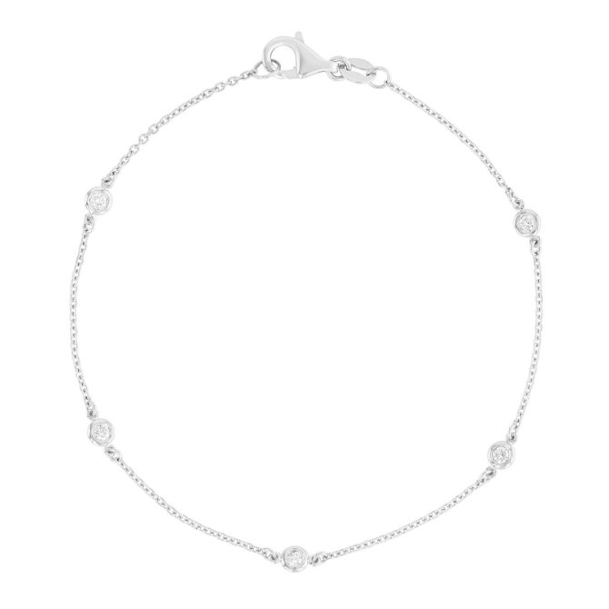 Round Diamond 5 Station Bracelet in White Gold, 7", 0.15 aptw