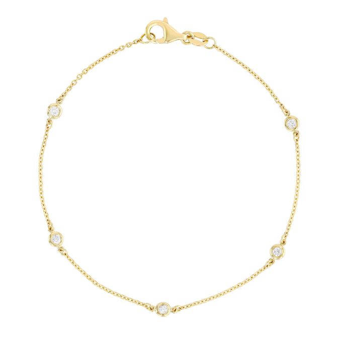 Round Diamond 5 Station Bracelet in Yellow Gold, 7", 0.15 aptw