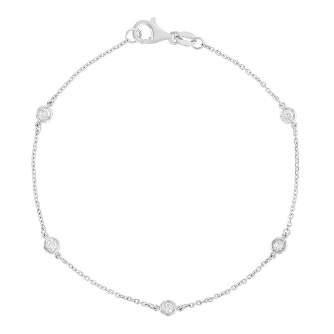 Round Diamond 5 Station Bracelet in White Gold, 7", 0.25 aptw