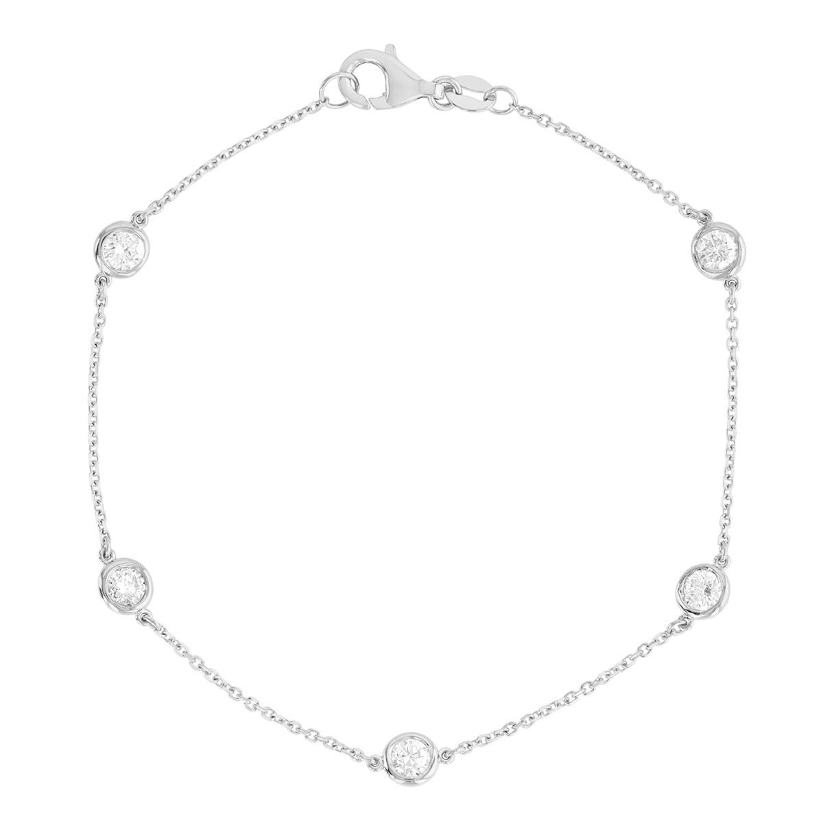 Round Diamond 5 Station Bracelet in White Gold, 7
