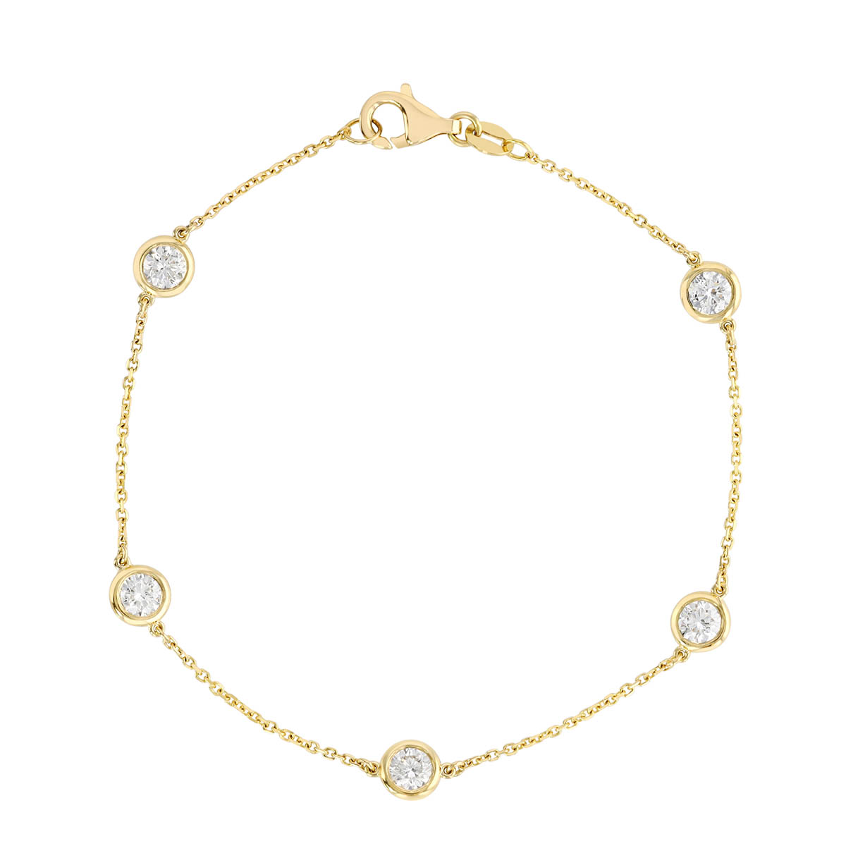 Round Diamond 5 Station Bracelet in Yellow Gold, 7