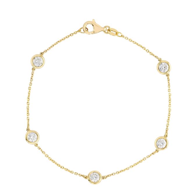 Round Diamond 5 Station Bracelet in Yellow Gold, 7", 1.00 aptw