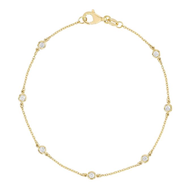 Round Diamond 7 Station Bracelet in Yellow Gold, 7", 0.25 aptw