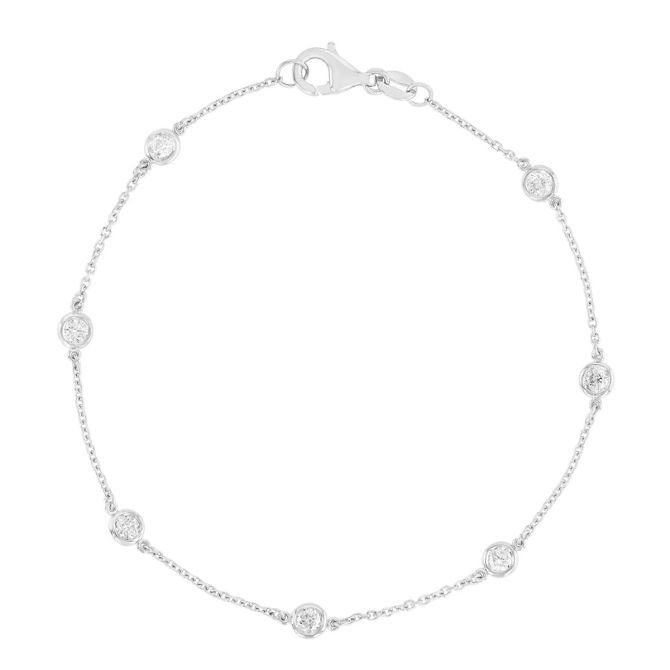 Round Diamond 7 Station Bracelet in White Gold, 7", 0.50 aptw