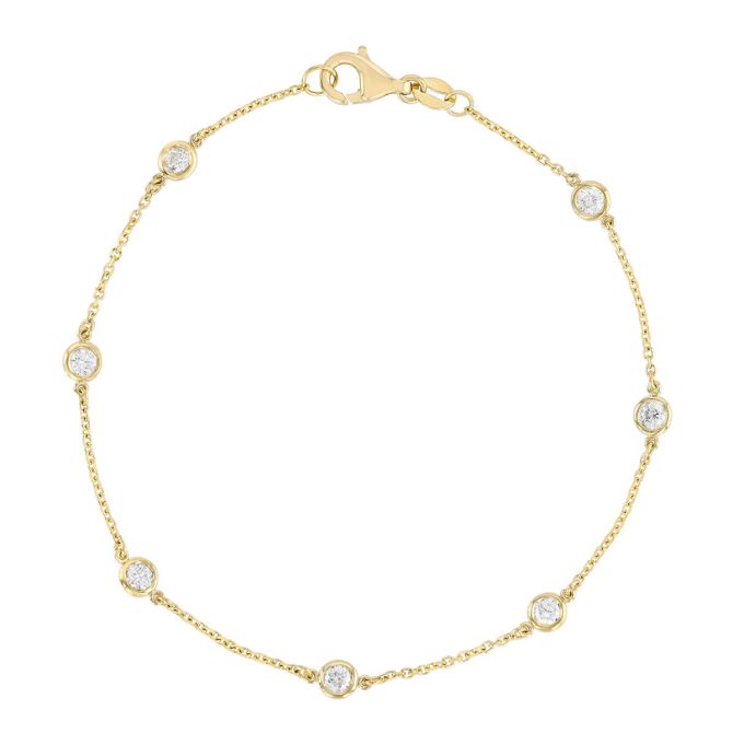 Round Diamond 7 Station Bracelet in Yellow Gold, 7", 0.50 aptw