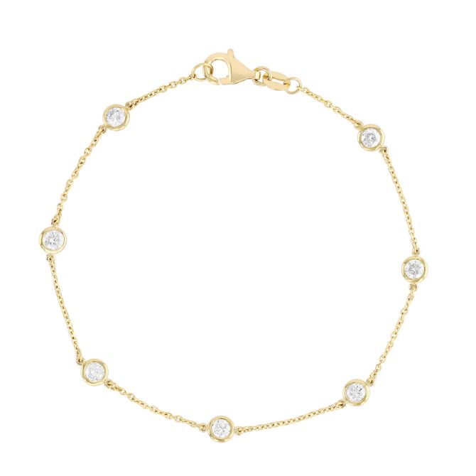 Round Diamond 7 Station Bracelet in Yellow Gold, 7", 0.75 aptw
