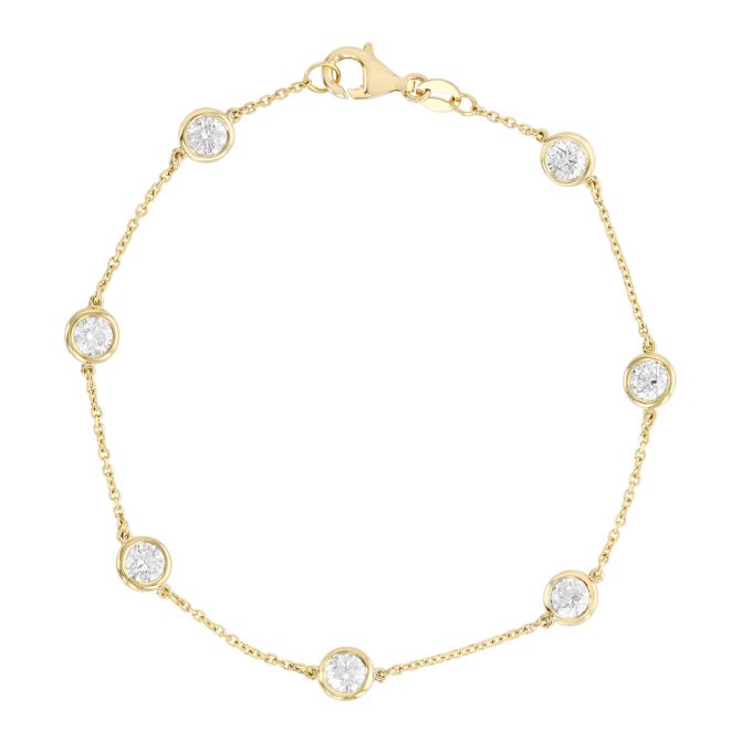 Round Diamond 7 Station Bracelet in Yellow Gold, 7", 1.50 aptw