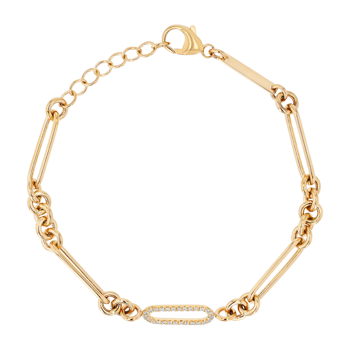 Zoe Chicco Yellow Gold Rounded & Paperclip Link Chain with Bracelet with Diamond Link