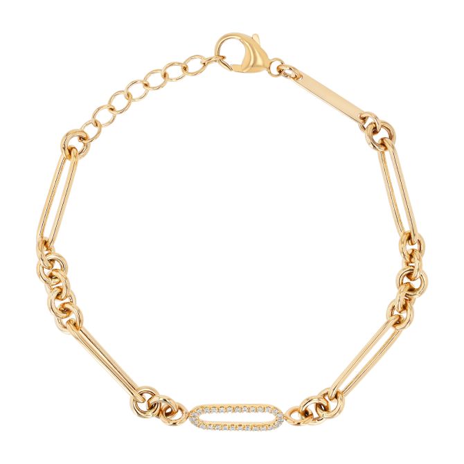 Zoe Chicco Yellow Gold Rounded & Paperclip Link Chain with Bracelet with Diamond Link