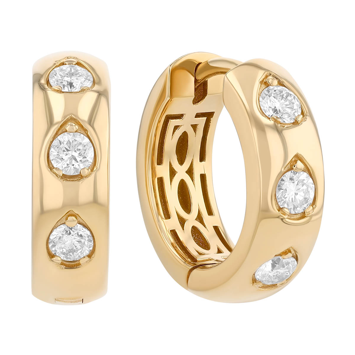 Diamond Trio Huggie Hoop Earrings in Yellow Gold