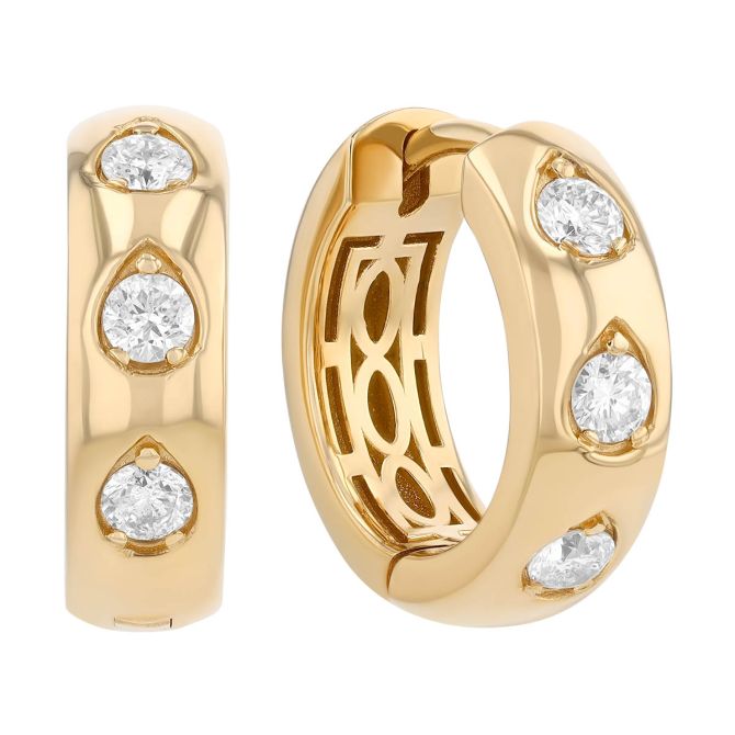 Diamond Trio Huggie Hoop Earrings in Yellow Gold