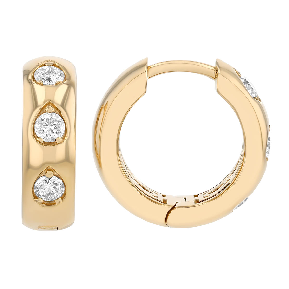 Diamond Trio Huggie Hoop Earrings in Yellow Gold
