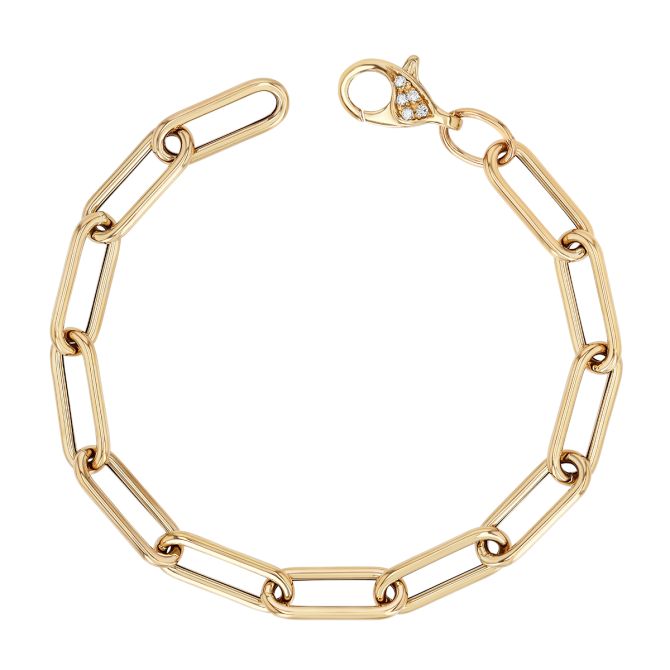 Zoe Chicco Yellow Gold Paperclip Link Chain Bracelet with Diamond Clasp