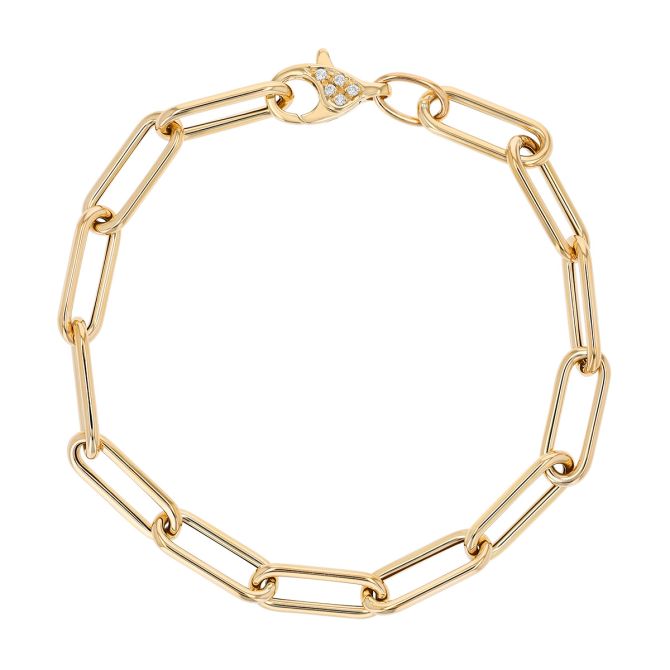 Zoe Chicco Yellow Gold Paperclip Link Bracelet with Diamond Accents